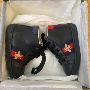 Gucci Baby Black High-Top Shoes with Red and Gold Accents